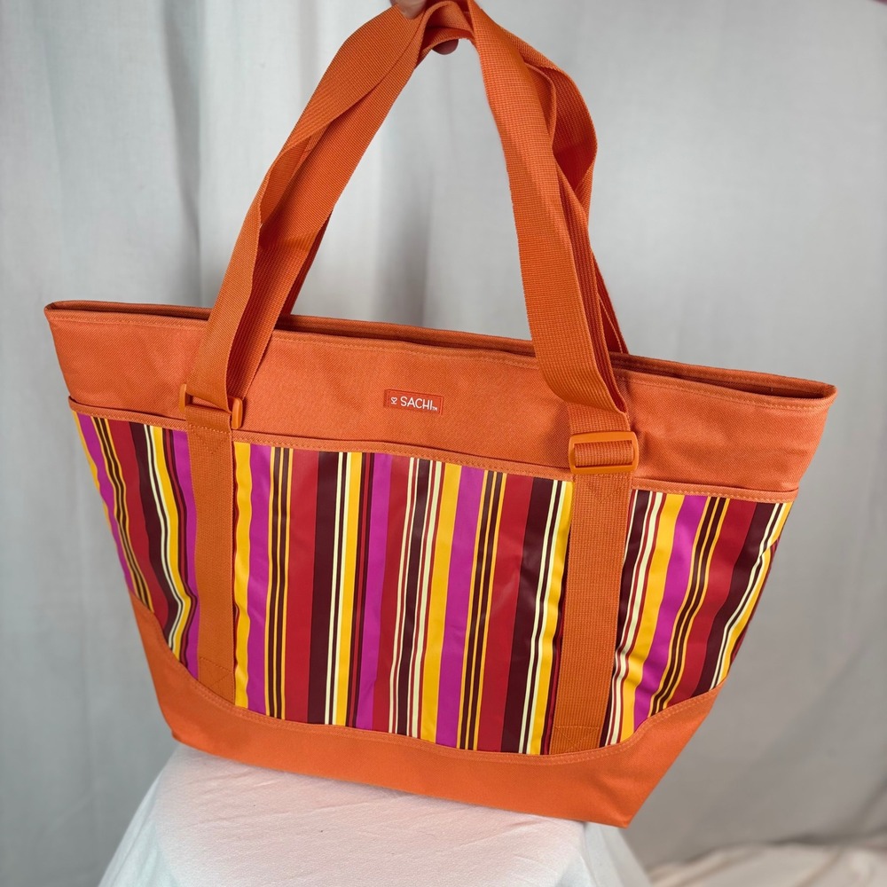 Sachi Orange Striped‎ Insulated Big Tote Bag Cooler Bag